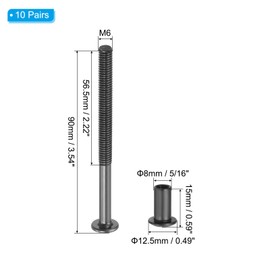 PATIKIL M6 x 90 mm Hex Chicago Screws, 10 Set Binding Screw Posts Connecting Hex Drive Socket Cap Bolt Nuts for Scrapbook Leather Belt Album Photo Furniture Repair, Black