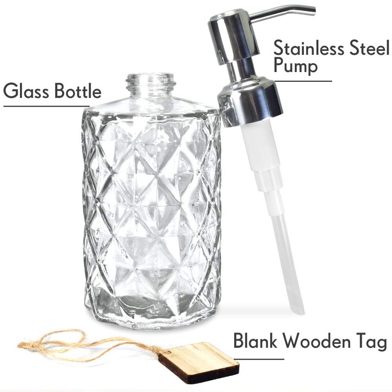 JASAI Diamond Design 12 Oz Glass Soap Dispenser, Kitchen soap