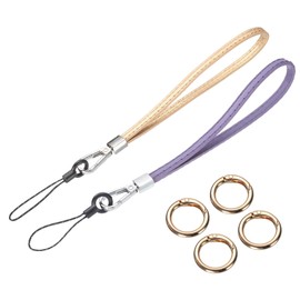 sourcing map 2 Pcs Smooth Leather Wristlet Strap, Prevent Drop Wrist Lanyard Straps for Clutch Cellphone Keychain Wallet Purse, Gold+Purple
