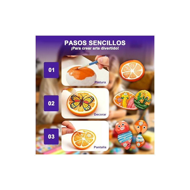 Kit Pintura Rocas Brillantes Oscuridad Set Completo Arte Manualidades Infantil