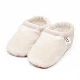 Ella Bonna Baby Booties, Organic Cotton Baby Slippers, Stay On Sock Shoes, Easy to Put on, Unisex Baby Gifts, Soft Non-Slip Newborn Boots for Boys and Girls, Newborn First Walkers, Beige