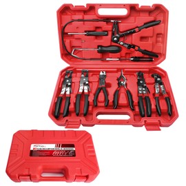 BETOOLL 9pc Hose Clamp Pliers, Professional Automotive with Flexible Wire Long Reach, Clic R Type Swivel Jaw and Flat Band Pliers for Coolant Radiator Heater/Water Hose (Red/Black)