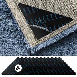 Rug Tape 12PCS Reusable Washable Rug Stoppers to Prevent Sliding, Triangle Carpet Stickers for Area Rugs on Hardwood Floors, Double Sid Adhesive Non-Slip Carpet Tapes