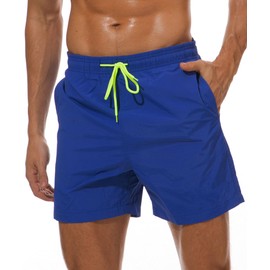 Swimming Trunks Men's Swimming Shorts Quick-Drying Leisure Beach Shorts Swimming Trunks Men with Pockets Board Shorts Swimming Trunks Men Contrasting Drawstring Swimming Shorts for Men Short, blue, L
