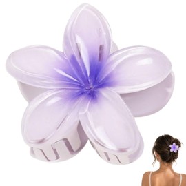 Hawaiian Flower Hair Claw Clip,Plumeria Flower Hair Clips, Large Non-Slip Claw Clip Strong Hold Beach Hair Accessories (Purple)