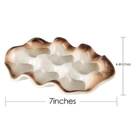 JANKOW Ceramic 6 Cups Egg Trays, Porcelain Egg Holder Container, Egg Tray Holder, Sauce Dish for Countertop Home and Refrigerator (White and Coffee)