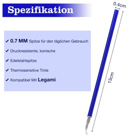 Willingood 12 x Erasable Refills, Blue, Compatible with Legami, Easy to Erase, Pen Tip 0.7 mm, Height 13 cm