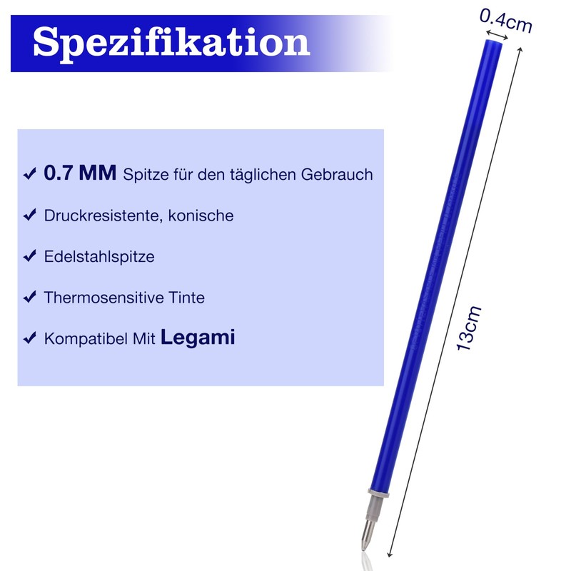 Willingood 12 x Erasable Refills, Blue, Compatible with Legami, Easy