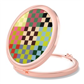 Nipichsha Compact Mirror, Pocket Travel Makeup Mirror, 2 - Sided 2X / 1X Magnification, Small Folding Portable Handheld, 2.75 in Rose Gold, Colorful Plaids