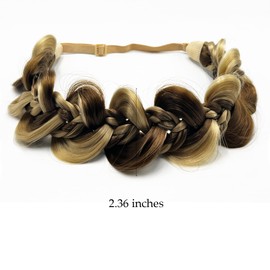 Hair Braid Headband Classic Chunky Plaited Braid Fishtail Gourd Shape Elastic Synthetic Wigs Braids Headband Trendy Girls Women Accessories (Sand Coffee Highlights)