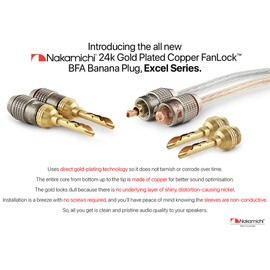 Nakamichi FanLock Excel Series 24K Gold Plated BFA Banana Plug, 10AWG - 18AWG, 4mm Thickness for Speaker Amplifier, Hi-Fi Stereo Home Theater Audio Cable Quick Connect, 8 Pack (4 Pairs)