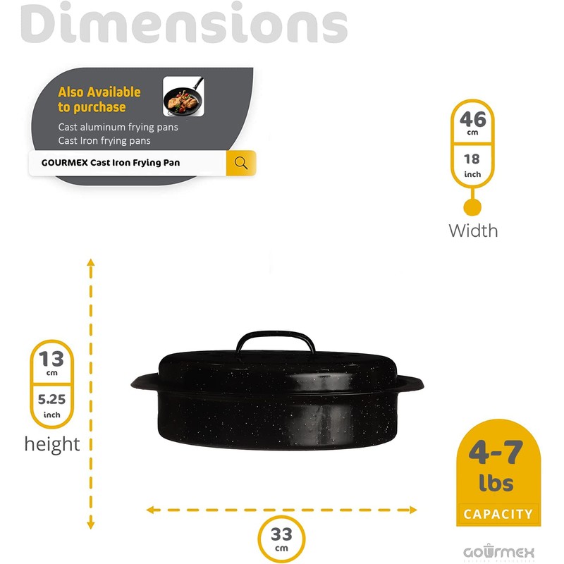 GOURMEX Small 7lb Black Oval Ceramic Enamel Coated Roasting Pan