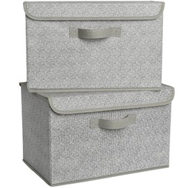 GRANNY SAYS Storage Baskets with Lids, Clothes Storage Boxes, Fabric Storage Bins, Keepsake Box, Closet Organizers and Storage, Gray, 2-Pack