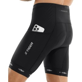 X-TIGER Men's Cycling Shorts with 5D Seat Padding, Breathable Quick-Drying Cycling Shorts with 3 Pockets, 801 black