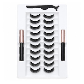 Fezf 1 Set Ciglia Finte Magnetiche Aspetto Naturale, Ultra Leggere e Facili da Applicare - Include piegaciglia, impermeabile e riutilizzabile (10 Paia)