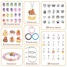 Rinziigo Capybara Kawaii Charm Bracelet Making Kit, Animal Jewelry Making Supplies Beads, Cute Crafts Gifts Set for Woman