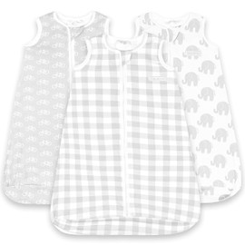 Baby Sleeping Bag Sack – Infant Sleeping Bags – 3 Pack - Pure Cotton Unisex Zip Up Wearable Blanket for Sleeping Boys & Girls (Grey Plaid, 0-6 Months)