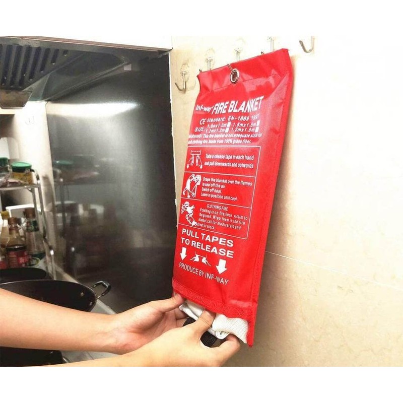 SAFETY+ Fire Blanket, Large, Fast Unfolding with Loops, 1x1m IDEAL