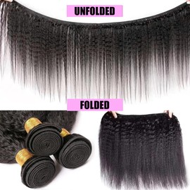 DMS Kinky Straight Hair 3 Bundles Yaki Straight Bundles Human Hair For Black Women 100% Unprocessed Brazilian Remy Hair Natural Black Color (24 26 28)