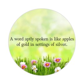 A Word Aptly Spoken is Like Apples of Gold in Settings of Silver,Round Label Stickers 100pcs Bible Saying Circle Decals for Water Bottle Luggages Laptop Computer Envelopes Seals Card Boxes 3in