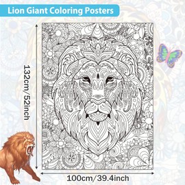 ZOIIWA Lion Giant Coloring Posters for Kids Adults Large Lion Coloring Poster 39.37×51.96 Inch Jumbo Mandala Coloring Posters for School Classroom Family Office Art Craft Activities