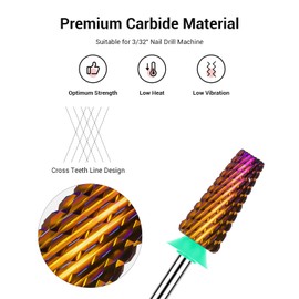 MelodySusie Professional 5 in 1 Nail Drill Bits, 3/32'' Carbide Tungsten Multi-function Bits, Suitable for Manicure Pedicure Cuticle Gel Polishing, Technicians Bits, Purple, Series Bit-M, Coarse