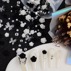 Sinyanail 400pcs Acrylic Butterfly Bow Bear Flower Heart Crown Nail Charms Mixed Starry AB Nail Rhinestones Crystals Gems for Nail Art Decorations Designs DIY Crafting Accessories (heibaihudie)