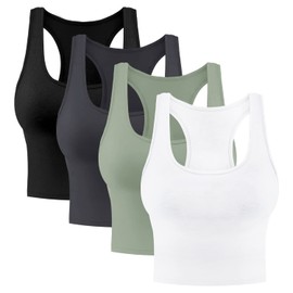 4 Pieces Women's Crop Tops Cotton Basic Tank Tops Racerback Sleeveless Sports Workout Crop Tank Tops