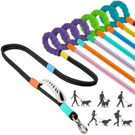 Hands Free Dog Leash, 5FT Adjustable Waist & Crossbody Leashes, Dual Padded Two Handles Heavy Duty Lead for Large Medium Dogs Walking Running Training Jogging, Double Nylon Rope (Black)
