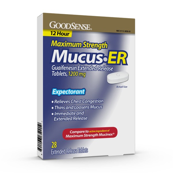 Good Sense Maximum Strength Chest Congestion and Mucus Relief, Guaifenesin Extended-Release Tablets, 1200 mg, 28 Count