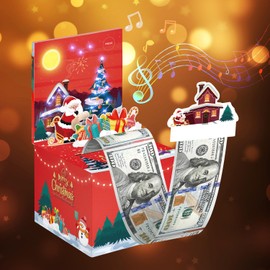 Merry Christmas Money Box for Cash Gift, Christmas Money Pull Box, Money Gift Boxes for Cash Pull, Money Box for Cash Gift with Music and Light, POP UP Christmas Gift for Family and Friends