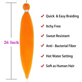 Orange Braiding Hair Pre Stretched Easy Braids Yaki Texture Professional Synthetic Braiding Hair 26 Inches Braids Hot Water Setting for Box Crochet Hair Extensions(3pcs,#Orange)