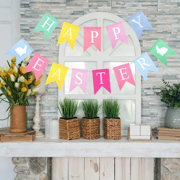 TUPARKA Pack of 2 Easter Garlands, Happy Easter Banners, Easter Bunting Garland Decorations for Easter Party Supplies