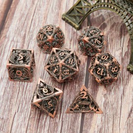 ZERMAL Metal DND Dragon Dice Set Dungeons and Dragons for Role Playing Games (RPG) MTG Pathfinder Tabletop Games(Ancient Red Copper)