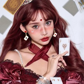 Queen of Hearts Earrings Red Heart Poker Drop Earrings for Women Trendy Asymmetric Clock Poker Rabbit Dangle Earring Queen of Hearts Costume Accessories Jewelry for Women