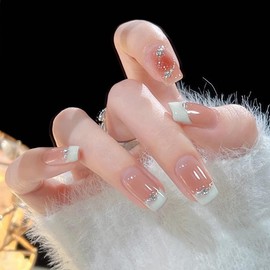 AiMMei Nail Tips, 24 Pieces, Medium, False Nails, Medium, Long, Cute, Stylish, Convenient, Nail Art, Adult Ceremonies, Bride Nails, Easy to Apply, Double Sided Tape Included, Tools Included, For Daily