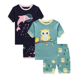 Girls Pajamas 100% Cotton Short Sleeve Toddler Summer Pjs Dolphin Sleepwear Size 12 Dark Blue