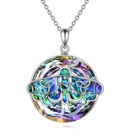 VONALA Moth Necklace for Women 925 Sterling Silver Crystal Moth Pendant Necklace Jewelry Gifts for Mother Daughter Sister Birthday Christmas
