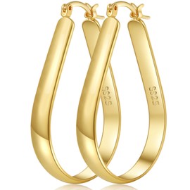 Senteria Large Gold Hoops Earrings Hypoallergenic 14K Gold Plated Hoop Earrings for Women Lightweight Big Thick Oval Hoop Earring for Women (40mm)