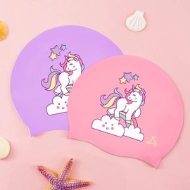 Swimming Cap, Comfortable Cartoon for Long Hair, Durable Swim Cap, Waterproof Kids Swimming Cap Swim Cap for Aged 2-8 Boys Girls Long and Short Hair (2pcs)