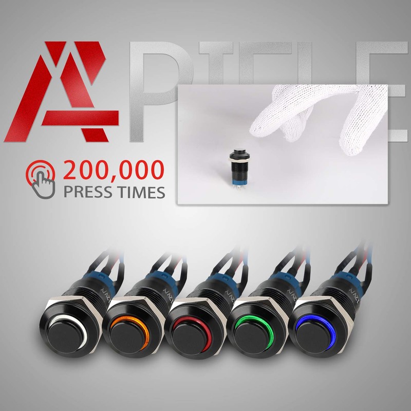 APIELE 12mm Momentary Push Button Switch Pre-Wired 150mm High Round