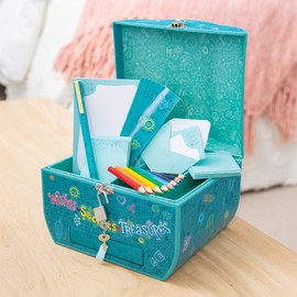 Peaceable Kingdom Wishes, Secrets, Treasures, Treasure Box - Kids Treasure Chest with Lock & Keys, Mini Jewelry Box, Kids Storage Box, Boys Girls