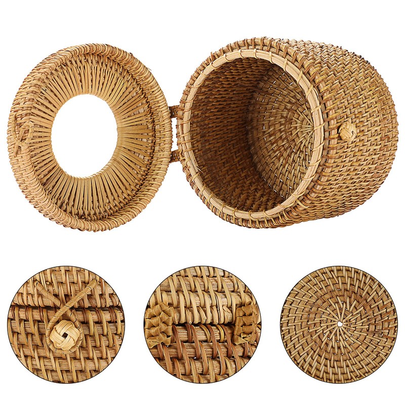 SUMTree Rattan Tissue Box Round Paper Box Organizer for Office