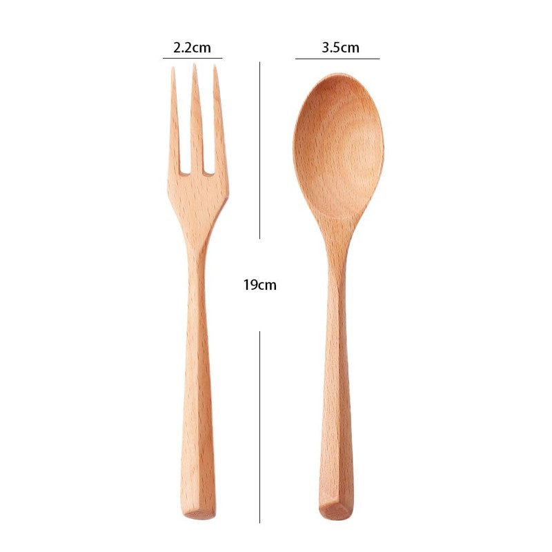 Wooden Spoon and Fork Set Portable Kitchen Utensils Wood Handle