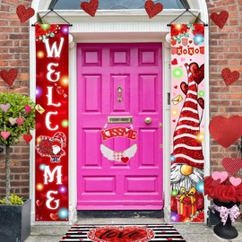 Lofaris Welcome Valentine Porch Banner – 70.9 x 11.8 Inch Gnome Valentine's Day Door Banner for Indoor Outdoor Decorations – Be Mine Valentine Home Décor Sign