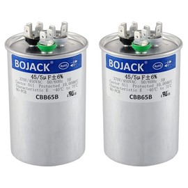 BOJACK 2 unidades 45+5 uF 45/5 MFD ± 6% 370V/440VAC CBB65 Dual Run Condensador de arranque circular para motor de CA o arranque de ventilador o condensador recto