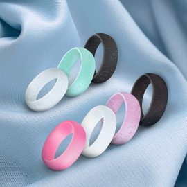 Truly Alpha Silicone Wedding Bands for Her - Pack of 7 | Glitter Silicone Ring Women | 4mm, Flexible Rubber Ring Women | Workout Silicone Wedding Bands Women | Silicone Rings for Women Size 10