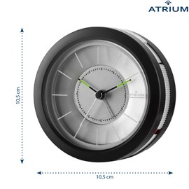 Atrium A106-7 designer alarm clock, round, analogue, grey, non-ticking, with light and snooze function
