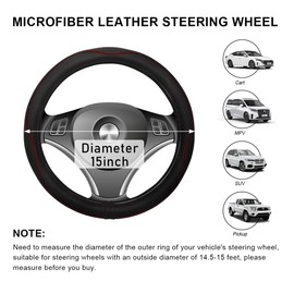 ZNDAW Car Steering Wheel Cover, 15 Inch Anti-Slip Breathable Leather Auto Steering Wheel Protector, Full Surround Soft Steering Wheel Cover for Men Women, Car Interior Accessories (Black & Red)