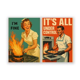 WBdesignz Set of 2 Posters - Retro Kitchen Posters with Humour - I'm Fine & It's All Under Control - Funny Vintage Wall Decor for Kitchen, Dining Room or Cafe (A4) - No Frame
